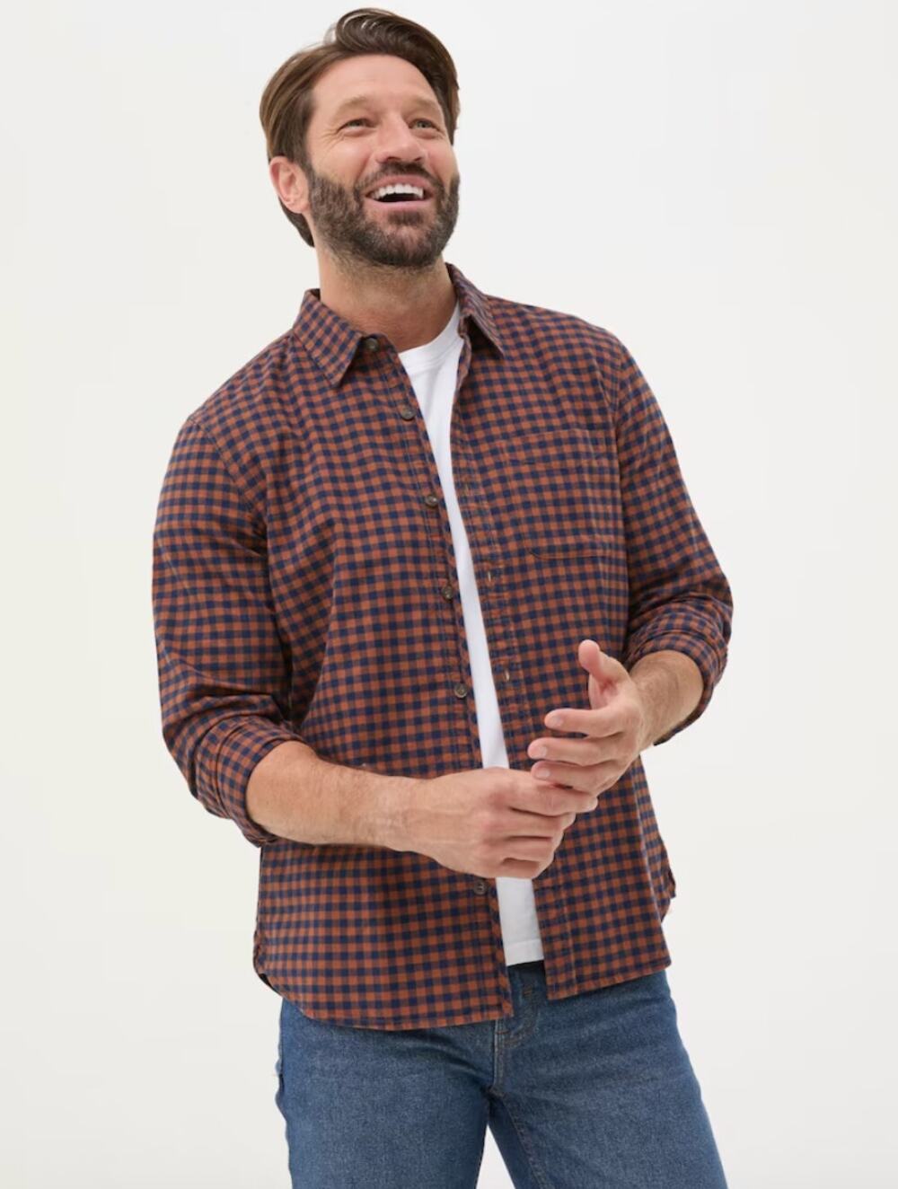 FatFace Brown Blue Everly Gingham Check Shirt Button Down L Large Cotton